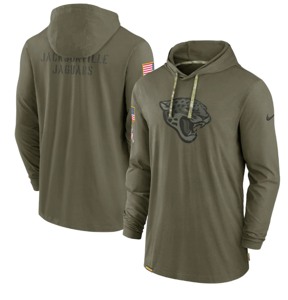 Men's Jacksonville Jaguars 2022 Olive Salute to Service Tonal Pullover Hoodie Men's Jacksonville Jaguars 2022 Olive Salute to Service Tonal Pullover Hoodie